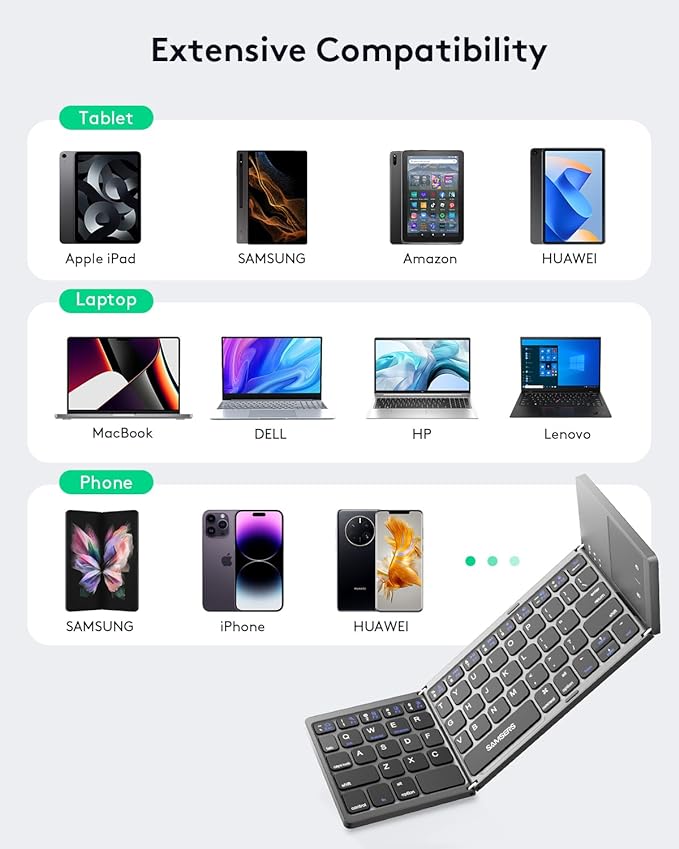 Foldable Bluetooth Keyboard with Touchpad Portable Wireless Keyboard with Stand Holder