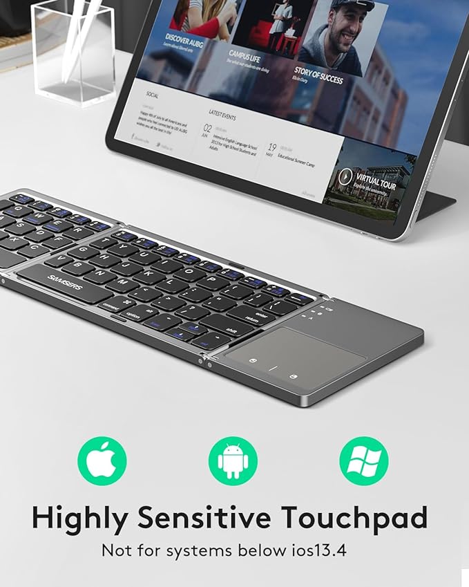 Foldable Bluetooth Keyboard with Touchpad Portable Wireless Keyboard with Stand Holder