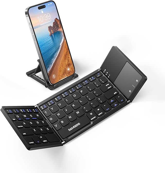 Foldable Bluetooth Keyboard with Touchpad Portable Wireless Keyboard with Stand Holder