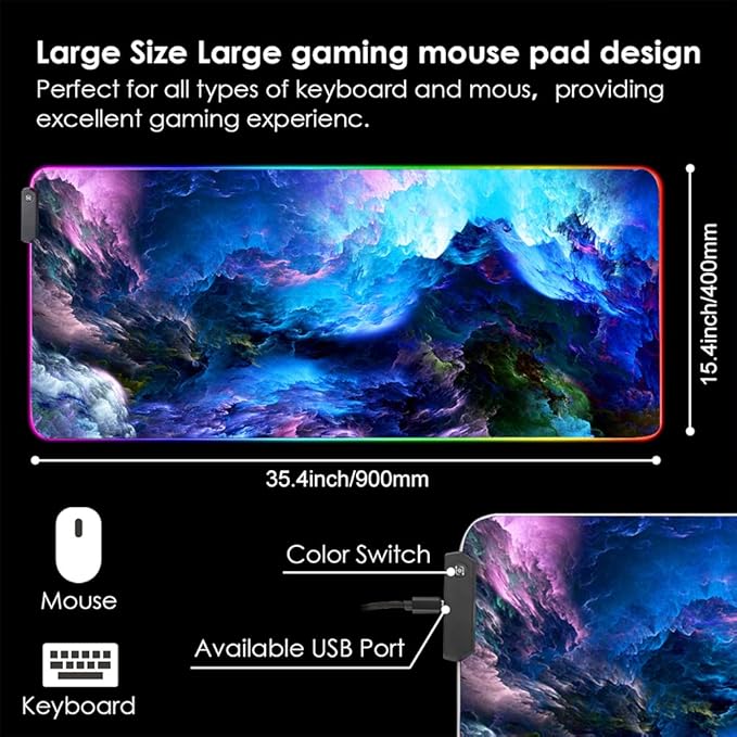 RGB Mouse Pad, Large Extended Soft Led Mouse Mat with Different Lighting Modes