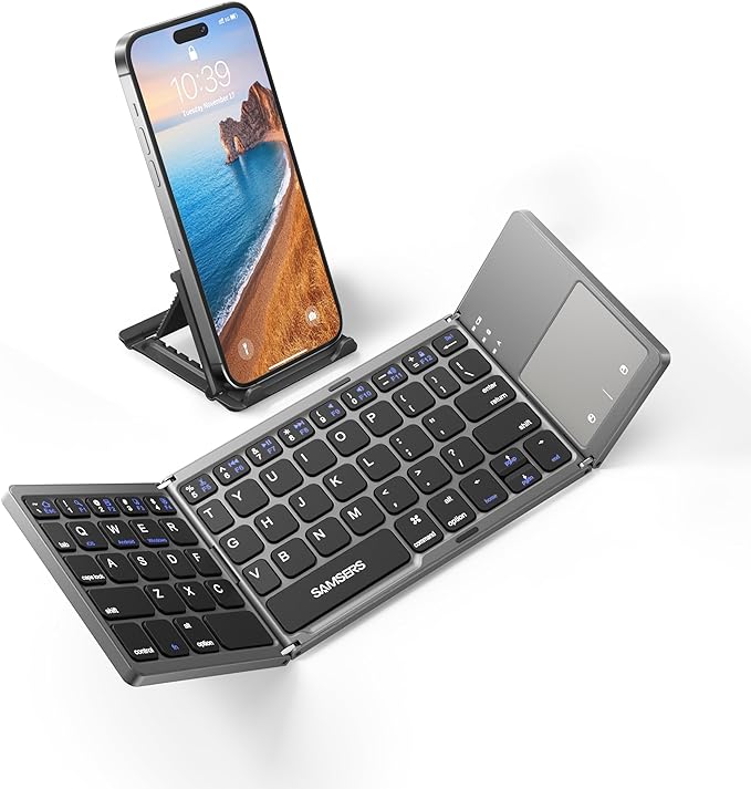 Foldable Bluetooth Keyboard with Touchpad Portable Wireless Keyboard with Stand Holder